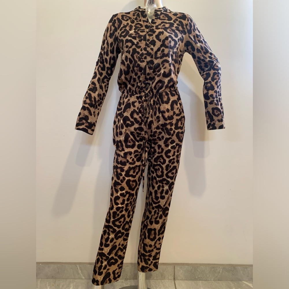 36 Point 5 Brown and Black Leopard Print Jumpsuit